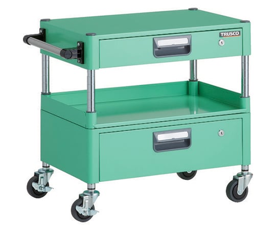 フェニックスワゴン 省音 600X400XH600 引出付 3方棚板付 YG色