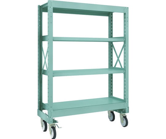 R3型ボルト式中量棚W1200XD500XH1700 4段 Φ150 ゴムキャスター付