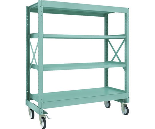 R3型ボルト式中量棚W1500XD600XH1700 4段 Φ150 ゴムキャスター付