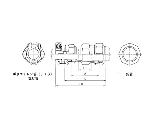 鉛管2種×ポリエチレン管用異種継手　SKX鉛管用異種ソケット　P25×L25　SKX-S-P25XL25