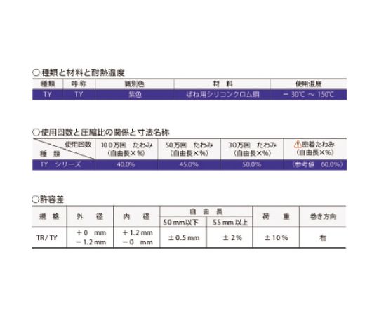 高たわみ用強力ばね　TYタイプ　50％たわみ　26x65　紫