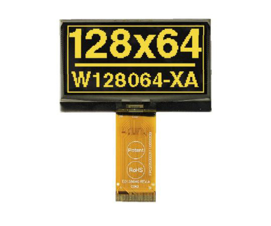 パッシブマトリクス　有機EL　ディスプレイ　黄　128　x　64　COB