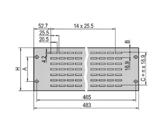 ラックパネル　nVent　-　フロントパネル　3U　483　x　132.5mm