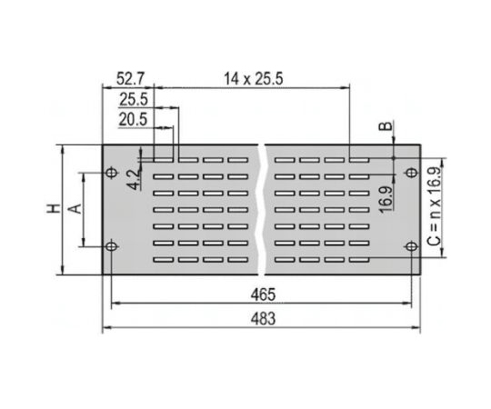 ラックパネル　nVent　-　フロントパネル　2U　483　x　88.1mm
