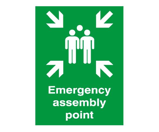 火災安全標識　Emergency　Assembly　Point　プラスチック　緑/白　420　x　594mm