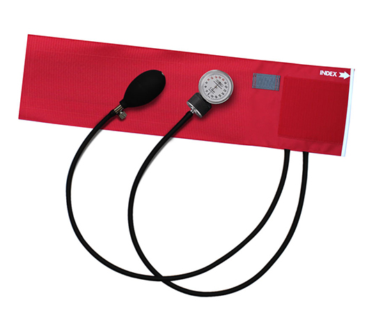 アネロイド血圧計　ラテックスフリー　イージーリリースバルブ　ナイロンカフ・レッド
