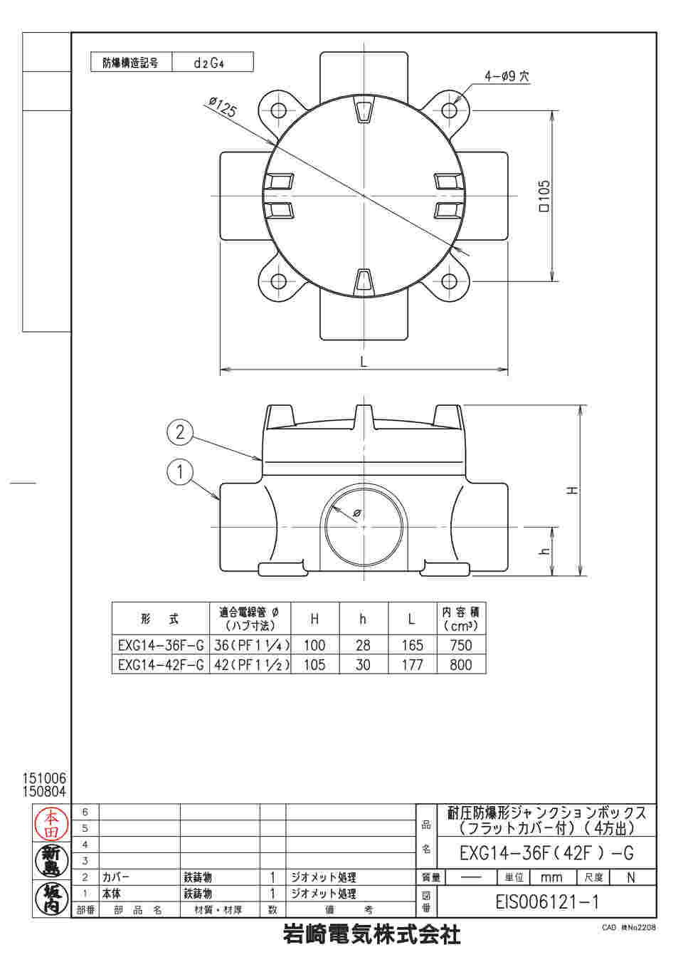 64-0741-30 耐圧防爆形ジャンクションボックス（フラット形） EXG14-36F-G 【AXEL】 アズワン