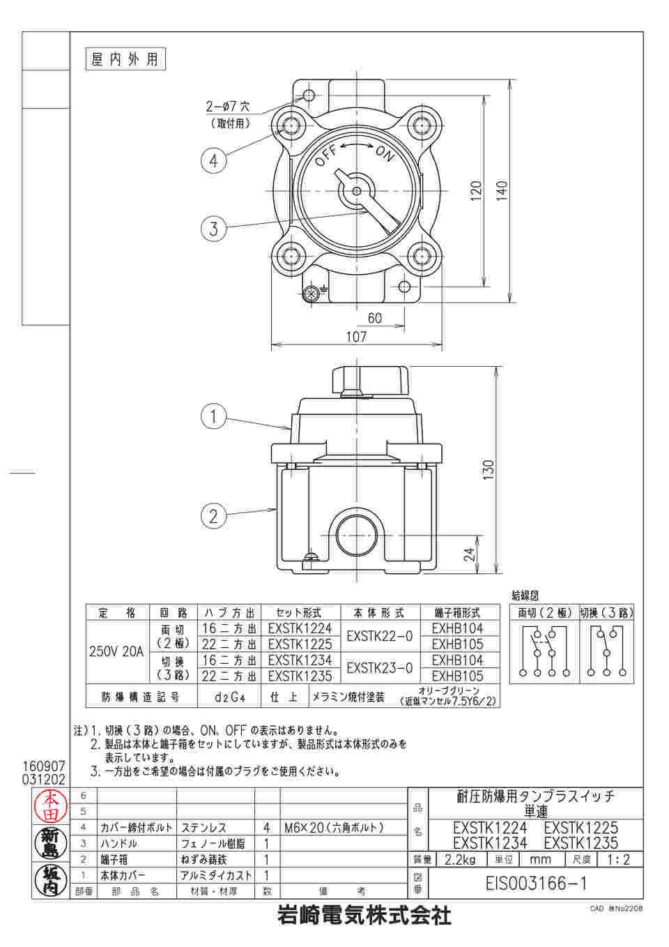 取扱を終了した商品です］耐圧防爆形タンブラスイッチ EXSTK1235 64-0741-89 【AXEL】 アズワン