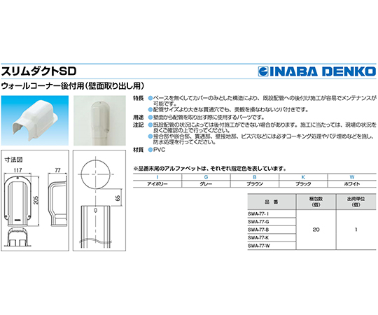 64-0779-93 ウォールコーナー 後付用 SWA-77-K 【AXEL】 アズワン