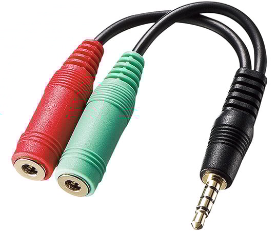 ヘッドホン+マイク用変換アダプタケーブル　3極メスx2→4極オス