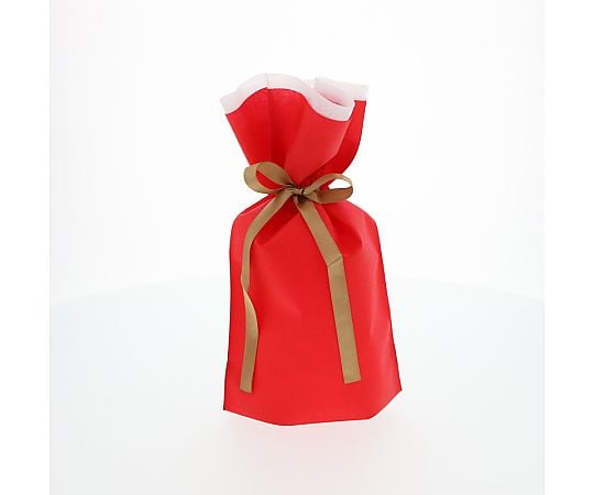 不織布リボン付巾着袋　FK3074　レッド　S　10枚