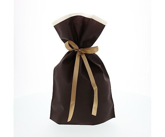 不織布リボン付巾着袋　FK3093　ブラウン　M　10枚