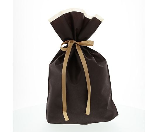 不織布リボン付巾着袋　FK3092　ブラウン　L　10枚