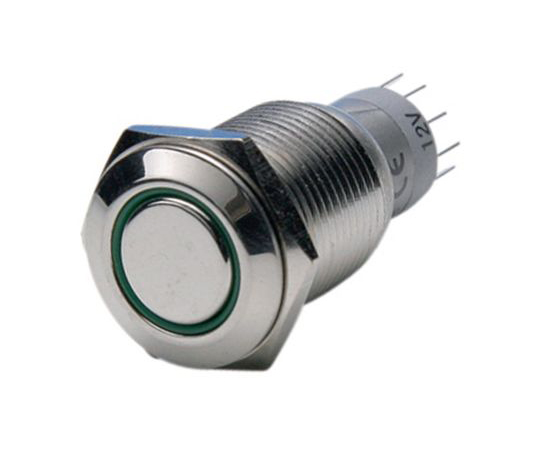 押しボタンスイッチ 3 A ラッチ パネルマウント 緑 双極双投(DPDT) 16.2mm