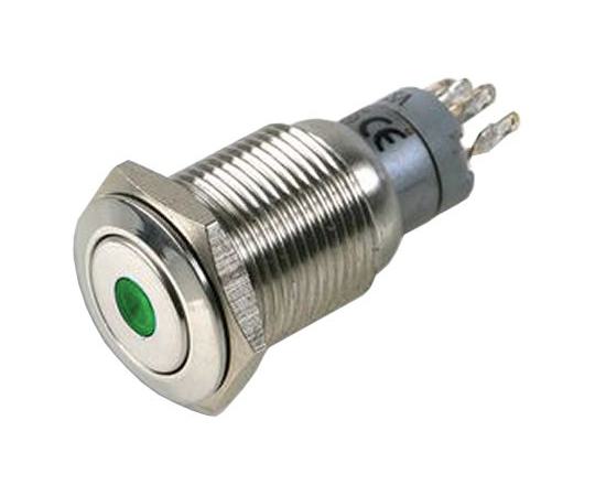 押しボタンスイッチ 3 A ラッチ パネルマウント 緑 双極双投(DPDT) 16.2mm