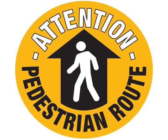 64 1699 57 危険警告標識 Attention Pedestrian Route 英語 Pvc 黄 873 5931 Axel アズワン