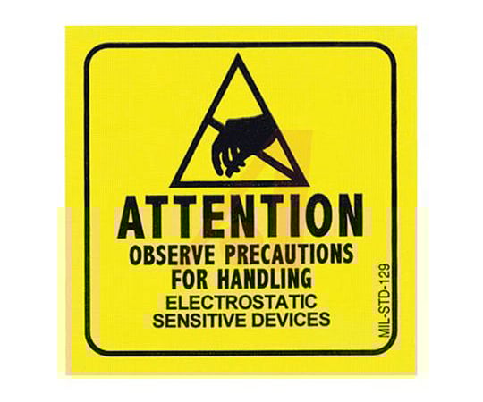 ESDラベル 黒/黄 光沢紙(面)、クラフト用紙(ライナー)