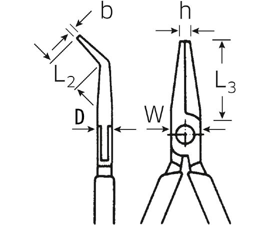 取扱を終了した商品です］ロングノーズプライヤー（45°先曲） 170mm