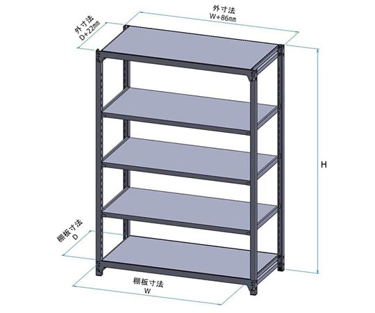 64-2947-47 SUS304 軽中量棚 W875×D450×H1800 5段 単体 HA3-6235