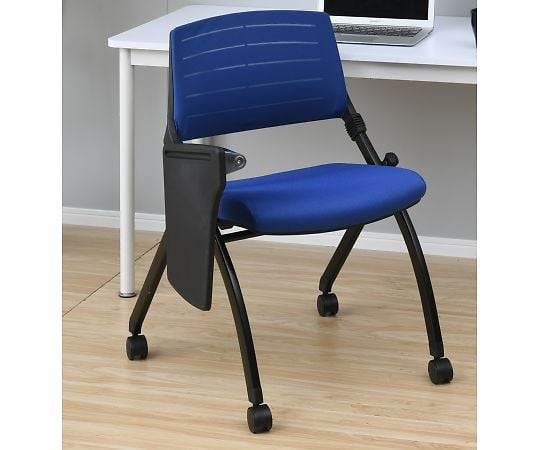 ミーティングチェア　メモ台・キャスター付き　平行スタッキング　ブルー