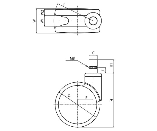 医療機器用デザインキャスター　双輪φ125　自在　3.TPA.DRA