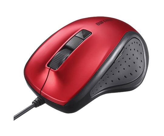 有線BlueLED光学式マウス　静音/5ボタン/DPI切り替えボタン　レッド