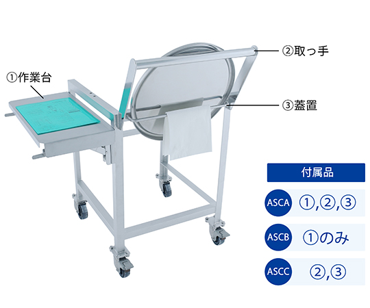 ステンレスホッパー型バンド式密閉容器　100L　架台付（作業台付）　HT-CTL-ASCB-47H