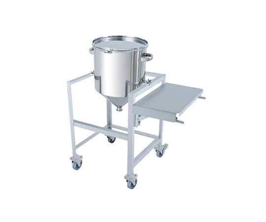 ステンレスホッパー型バンド式密閉容器　100L　架台付（作業台付）　HT-CTL-ASCB-47H