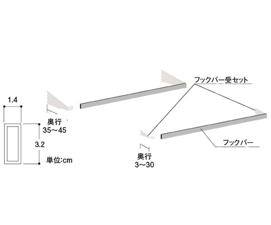 ULフックバーセット　間口75×25　メッキ