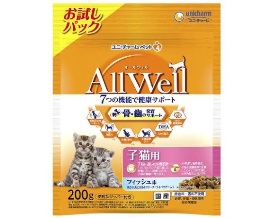 AllWell健康に育つ子猫用フィッシュ味挽き小魚とささみフリーズドライパウダー入り200g 64922