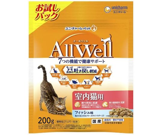 AllWell室内猫用フィッシュ味挽き小魚とささみフリーズドライパウダー入り200g 64936