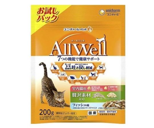 AllWell室内猫用贅沢素材入りフィッシュ味天然小魚とささみフリーズドライ入り200g 65216