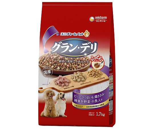 グランデリ　ふっくら仕立て　ビーフ・さつまいも・鶏ささみ・緑黄色野菜・小魚・角切りビーフ粒入り　1.7kg