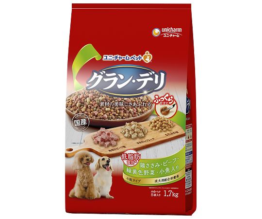 グランデリ　ふっくら仕立て　低脂肪　鶏ささみ・ビーフ・緑黄色野菜・小魚・角切りビーフ粒入り　1.7kg