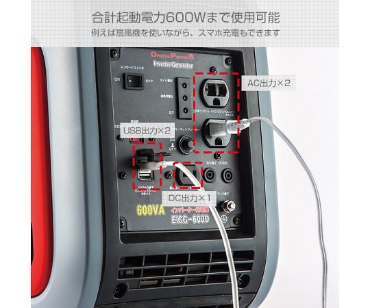 64-5175-25 インバーター発電機（カセットボンベ式） レッド EIGG-600D