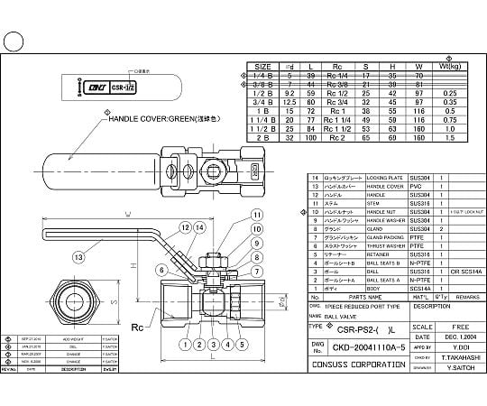 ネジ込レデュースボールバルブ　CSR-S　（316）　15A　ロックプレート付
