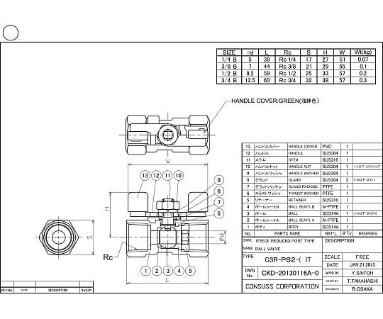 ネジ込レデュースボールバルブ　CSR-S　（316）　8A　蝶型ハンドル