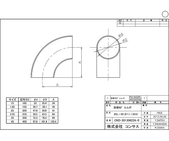 熔接エルボ　（316L）　2.5S