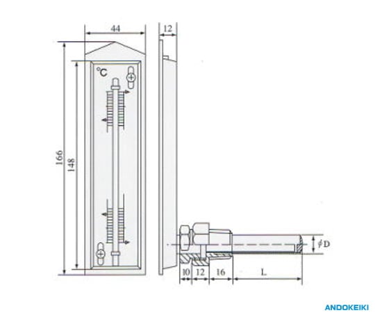 64-5231-27 平L型保護枠入温度計（標準L型） 0～100℃ BSBM保護管付 L