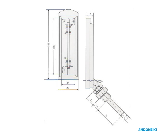 64-5232-24 135平型保護枠入温度計（135型） 0～100℃ BSBM保護管付 L