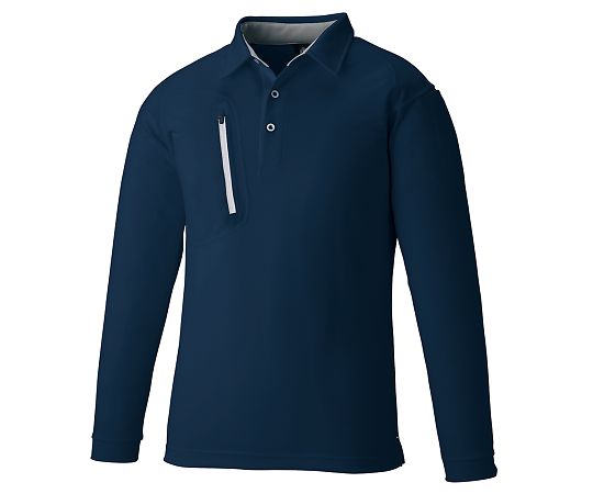 ファスナーポケット長袖ポロ　3675　ネイビー　L　KNGシリーズ