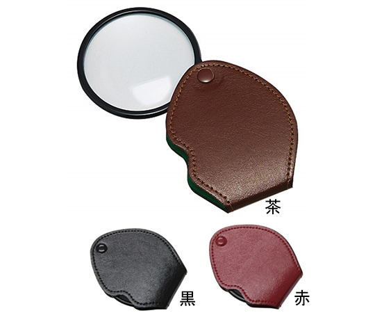 携帯用ルーペ　合皮　拡大鏡　プラレンズ　2倍　小玉4倍　65mm　赤