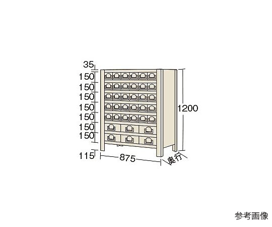 物品棚KW型　100kg/段　高さ1200mm　8段タイプ　W875×D450×H1200mm　KW8128-36