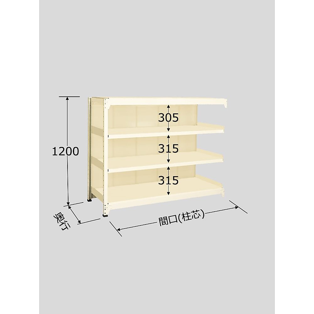 ラークラック　パネル付　150kg/段　連結　高さ1200mm　4段タイプ　W1200×D450×H1200mm　PRLW-8324R