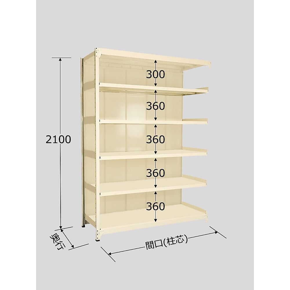 中軽量棚PMLW型パネル付　250kg/段　連結　高さ2100mm　6段タイプ　W1800×D450×H2100mm　PMLW-2726R