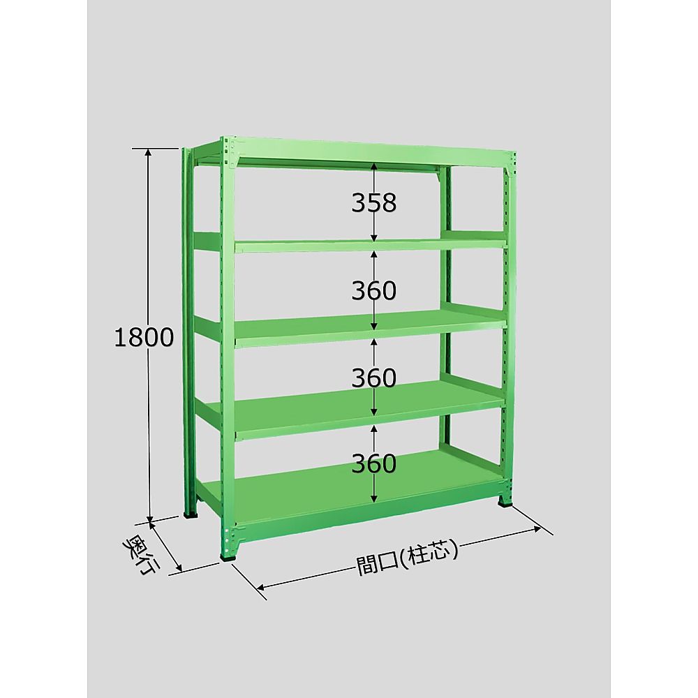 中量棚B型　500kg/段　単体　高さ1800mm　5段タイプ　W900×D750×H1800mm