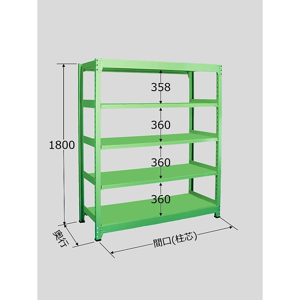 中量棚B型　500kg/段　単体　高さ1800mm　5段タイプ　W1500×D450×H1800mm