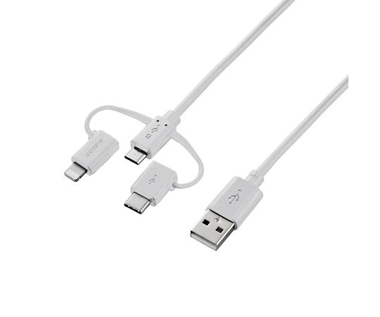 スマートフォン用USBケーブル　3in1　microUSB+Type-C+Lightning　1.2m　ホワイト