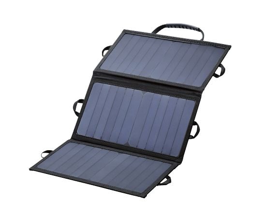 モバイルソーラー充電器　2.4A出力　USB-Aメス2ポート　おまかせ充電搭載　micro-Bケーブル同梱　Type-C変換アダプタ付属　ブラック