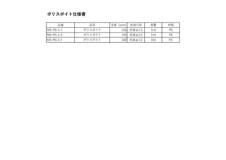 64-6434-78 ポリスポイト 1mL 先端Φ2.5mm 全長155mm 1000本入 MS-PS-1